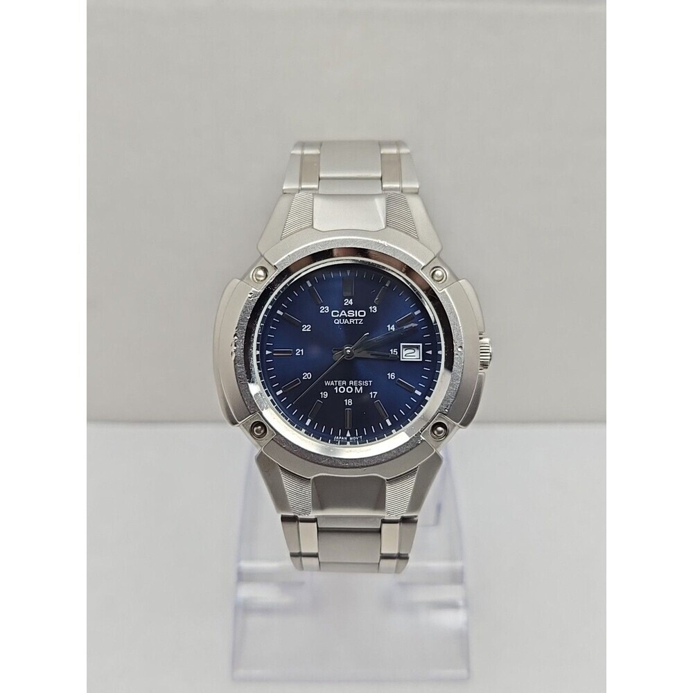 Casio MTP 3036 Mens Quartz Watch Blue Dial Date 100M Stainless Steel New Battery